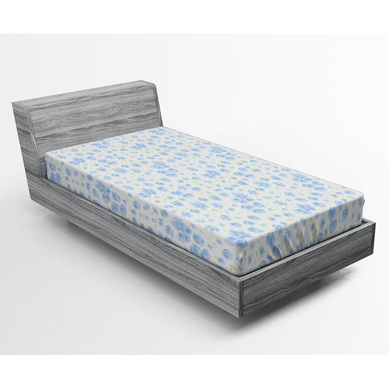 Microfiber Floral Fitted Sheet, Twin Fitted Sheet, Blue Floral