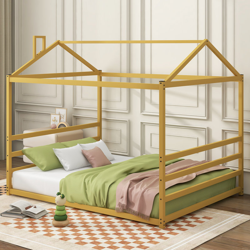 Lit plateforme en métal, Or, Grand lit