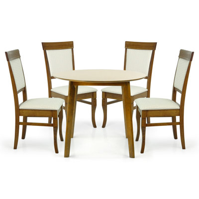 Mathena 5 Piece Dining Set, 4 Classic Style Wood Ronda Chairs with Round Table