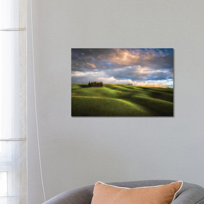 Italy, Tuscany, Val D'Orcia. Cypress Grove And Clouds At Sunset. by Jaynes Gallery - Wrapped Canvas Print