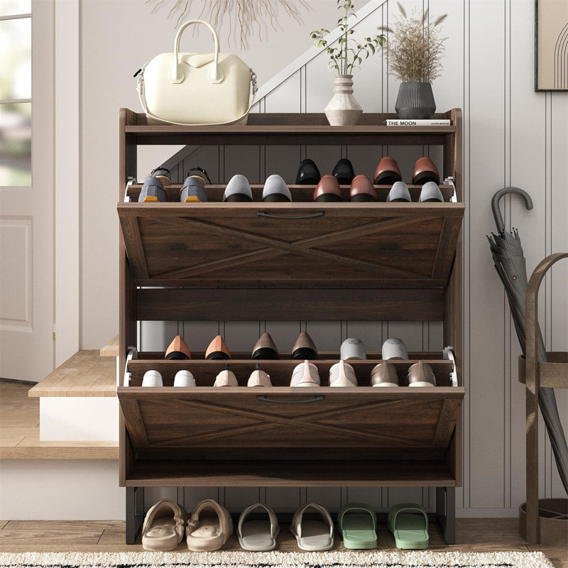 Armoire de rangement pour 32 paires de chaussures, Brun
