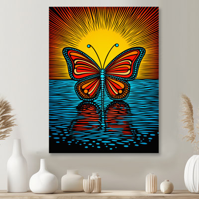 Glorious Butterfly on Red Blue - papillon, art mural