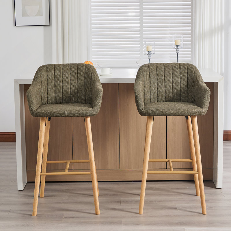 Ensemble de 2 tabourets de bar modernes avec îlot de cuisine avec dossier, accoudoirs, repose-pieds et pieds en bois massif