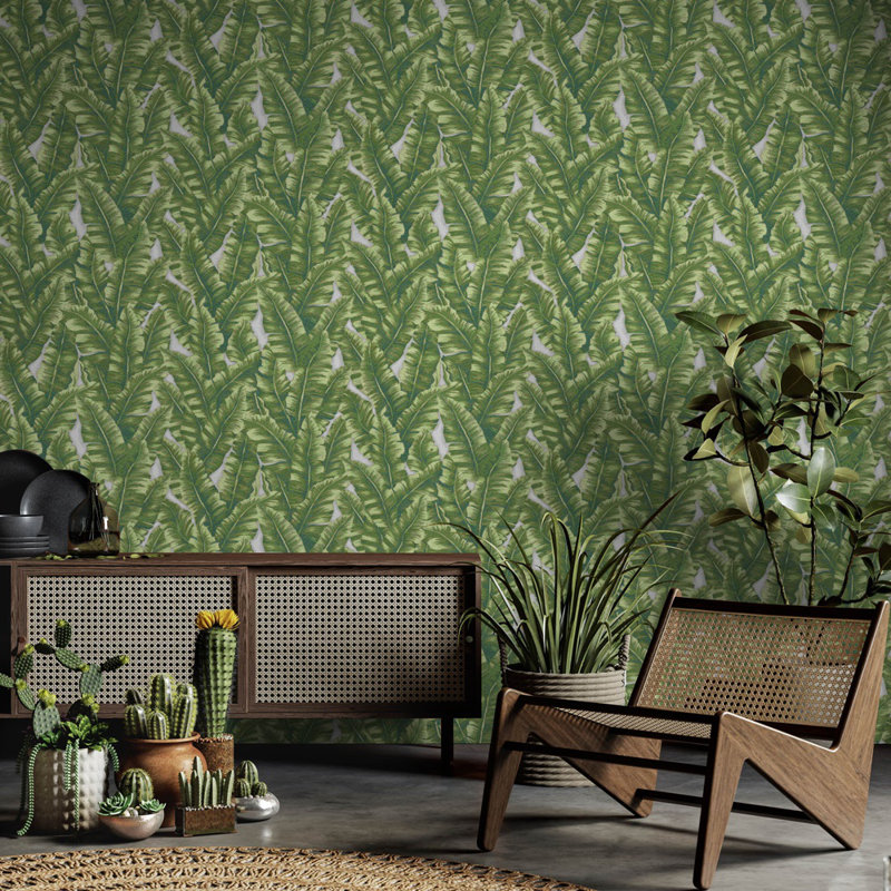 Papier peint tropical à motif de feuilles exotiques Botanical Exotic Plants, Vert