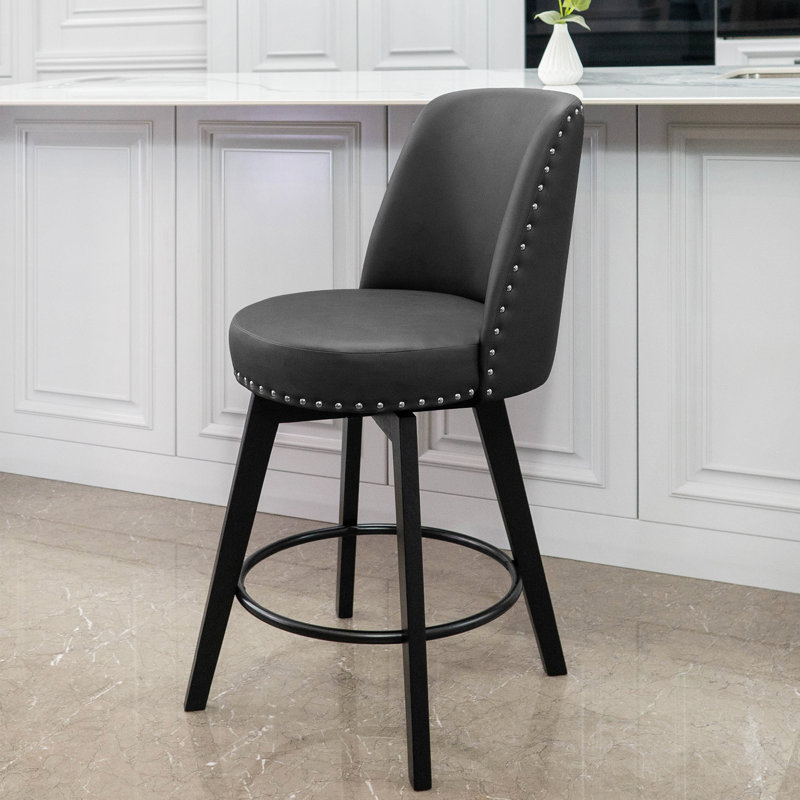 Gustavus Swivel Upholstered Counter Stool, Counter Stool (26” Seat Height), Dark Gray