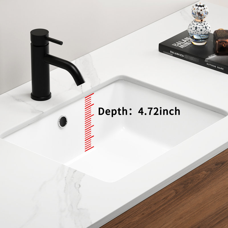Lavabo de salle de bain rectangulaire encastré en céramique blanche, cuve à lait acide non jaunissant, finition lisse