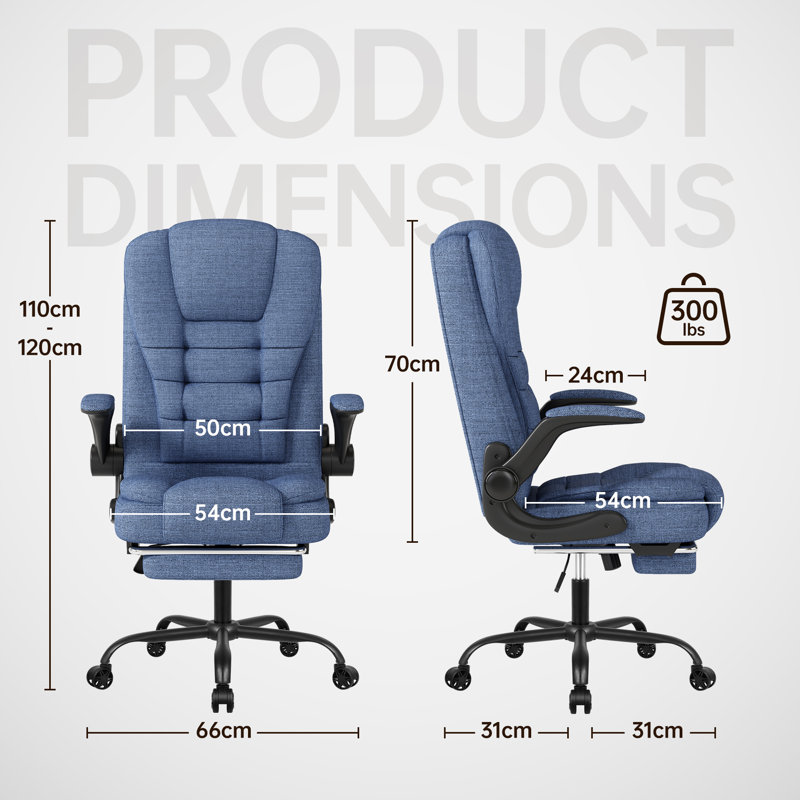 Inbox Zero Executive Fabric Computer Chair,High Back Office Chair, Blue