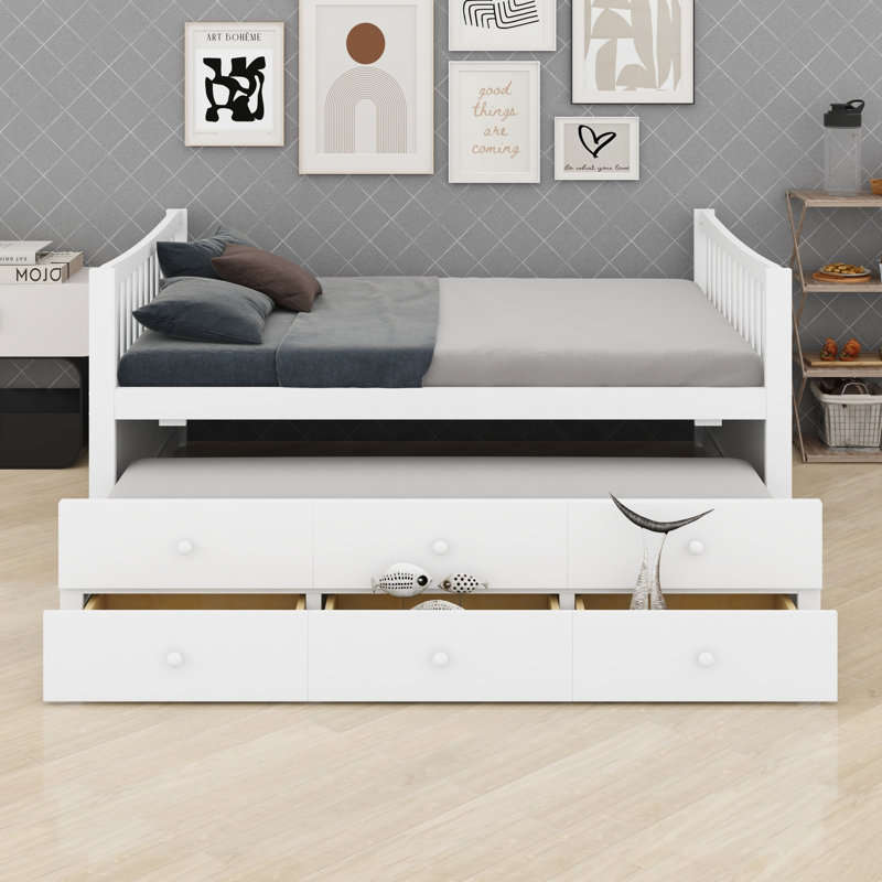 Lit de jour avec couchette et tiroirs de rangement, Gris