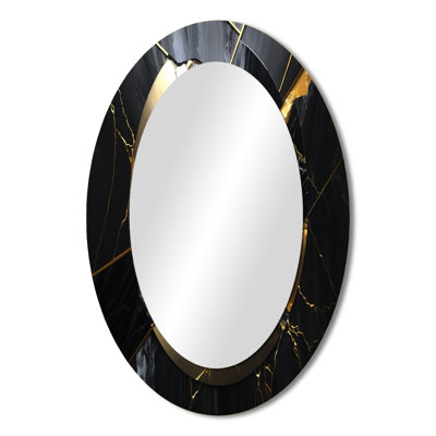 Abstract Geode Gold III - Large Oval Wall Mirror On Metal
