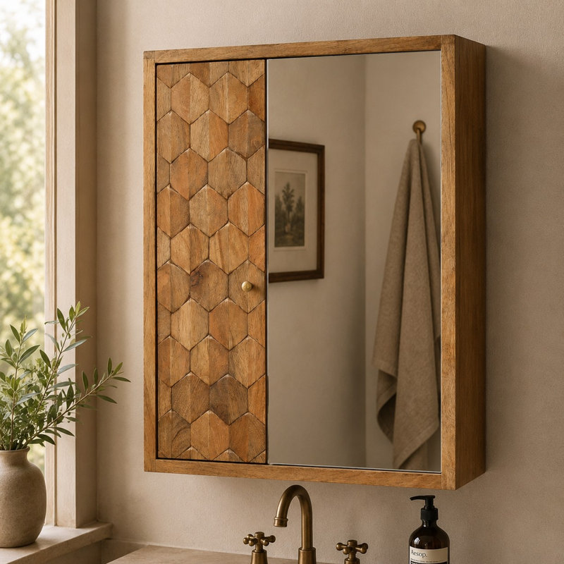 Aenwood 440mm W 580mm H Surface Framed Medicine Cabinet Mirror Fixed