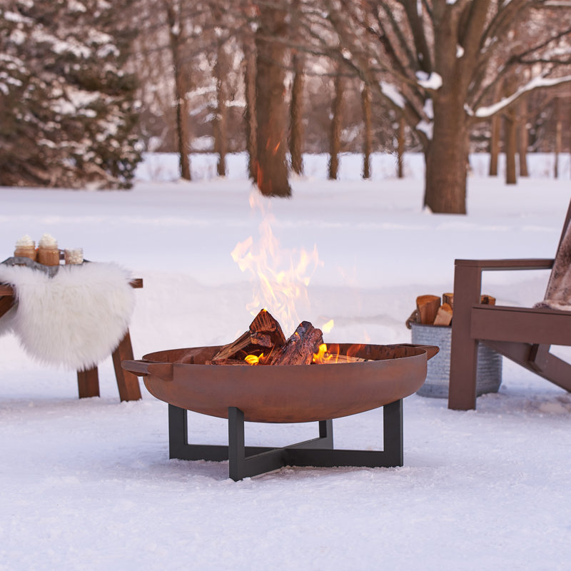 La Porte 21" H x 36.8" W Steel Wood Burning Outdoor Fire Pit with Lid