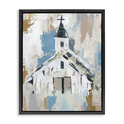 Distressed Country Church Abstract Grain Framed Floater Canvas Wall Art by Annie Warren