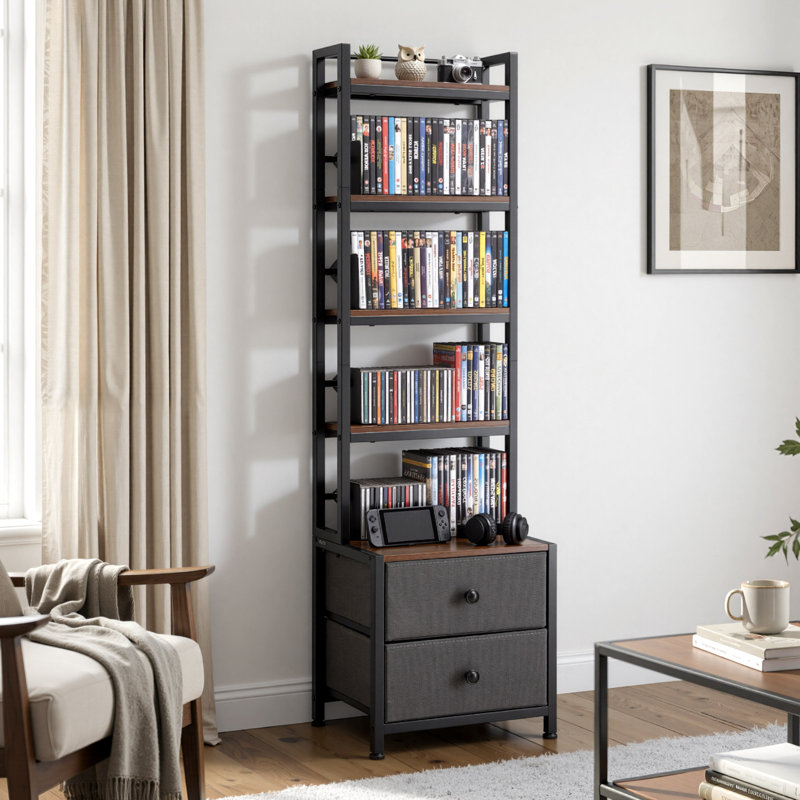 Armoire de rangement multimédia, organisateur de tablette DVD à 4 tablettes avec tiroirs, rangement multimédia pour CD, DVD, livres et jeux, armoire de CD pour le salon, bureau à domicile