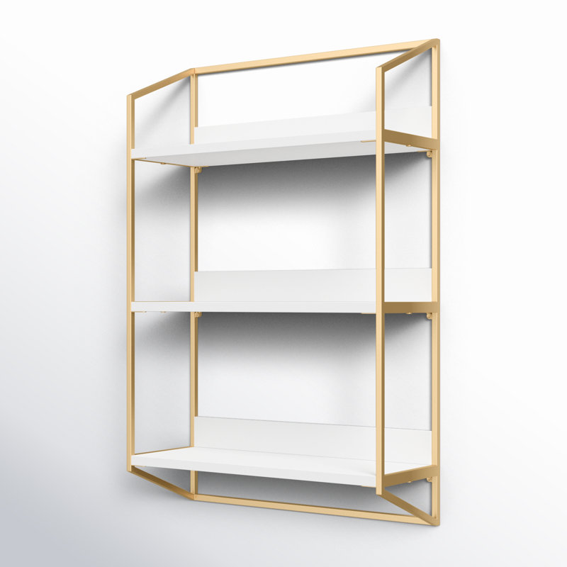 Vivendel Interiors Tiered Wall Shelf 18X28x6.5, White/Gold