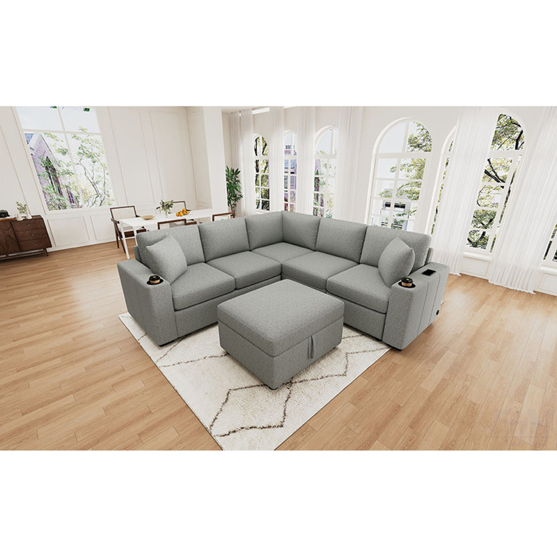 Canapé-lit modulaire convertible en L 84,7 po, Gris chenille