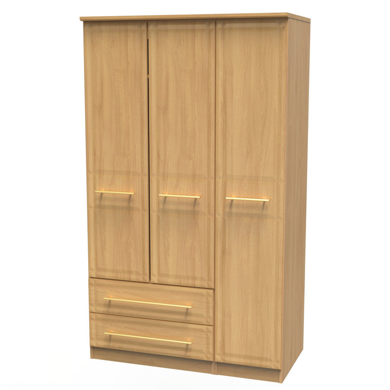 Fully Assembled 2 Door Wardrobe, 197cm H x 111cm W x 53cm D, Modern Oak