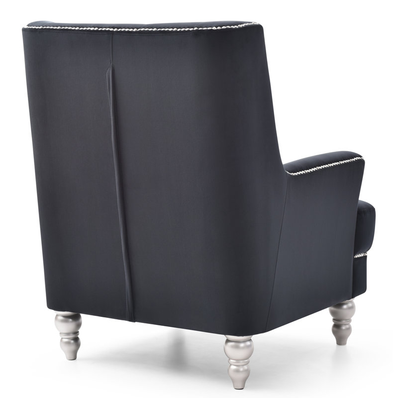 Black Velvet Accent Chair with Wood Legs