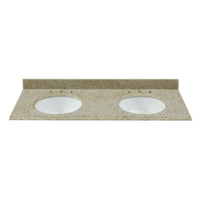 61 Inch Desert Gold Granite Vanity Top With Double Sinks & Backsplash