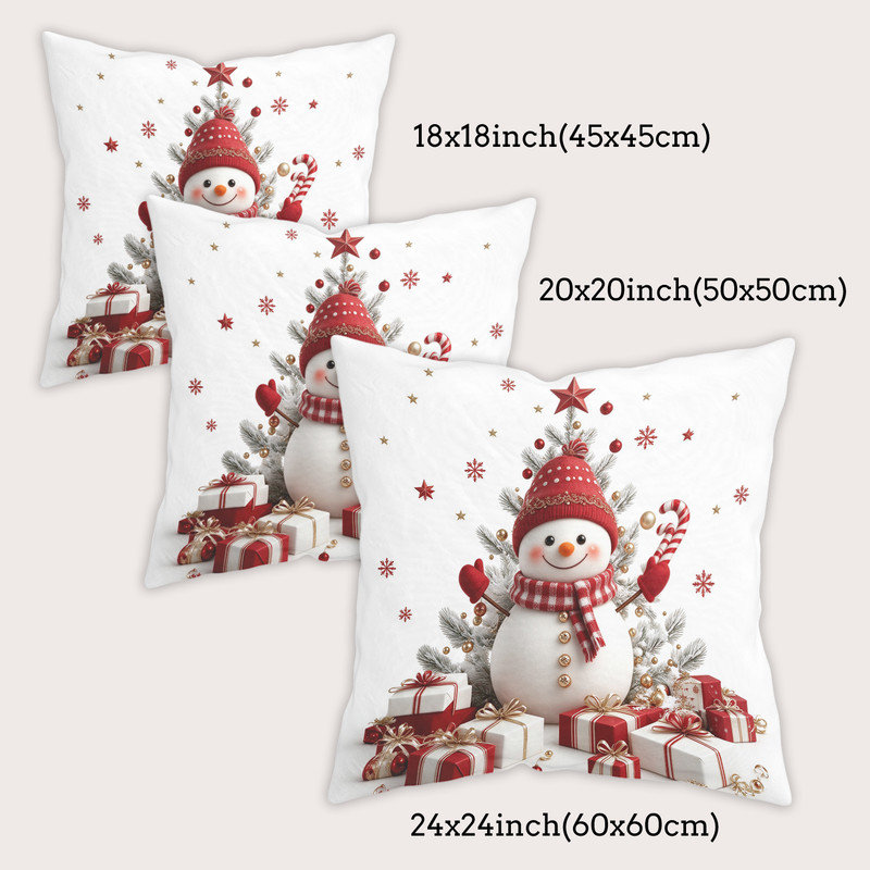 Housses de coussin décoratives en microfibre douce JYK, imprimées recto verso, avec fermeture éclair invisible, idéales pour la décoration intérieure et les cadeaux. 50 x 50 cm, motif bonhomme de neige blanc et rouge.