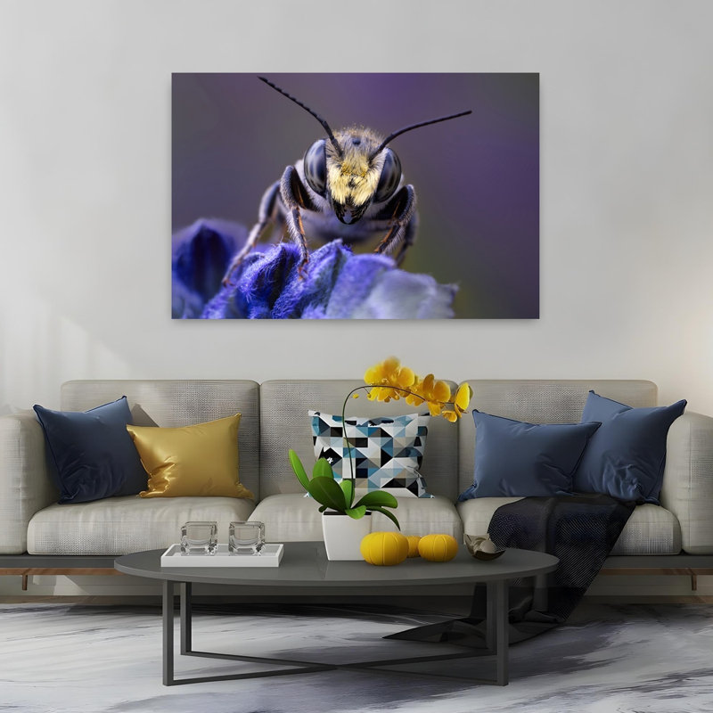 Fuzzy Bee On Lavender Bee Flower Wall Art Print 1 Piece Wrapped Canvas Wall Art, 101.6cm H x 152.4cm W