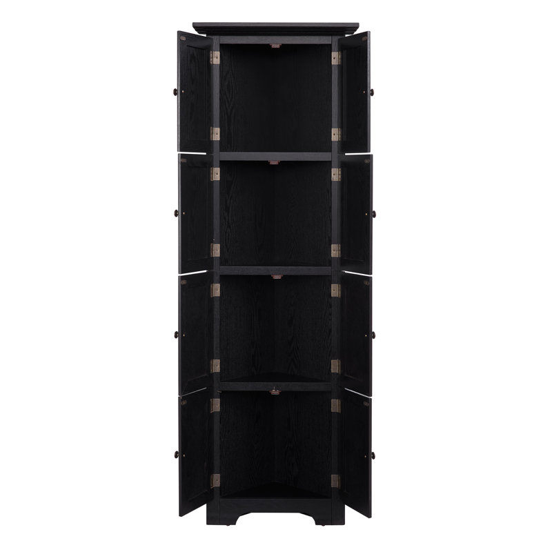 4-Tier 72" Corner Kitchen Pantry Storage Cabinet With 8 Doors Tall Storage Cabinet, Corner Cabinet And Shelves, Home Farmhouse Bookshelf Cabinet For Bathroom, Living Room, Kitchen Blk