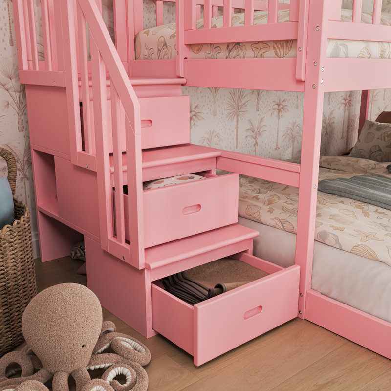Lit superposé à escalier bas Malibu, Twin over Full, Pink