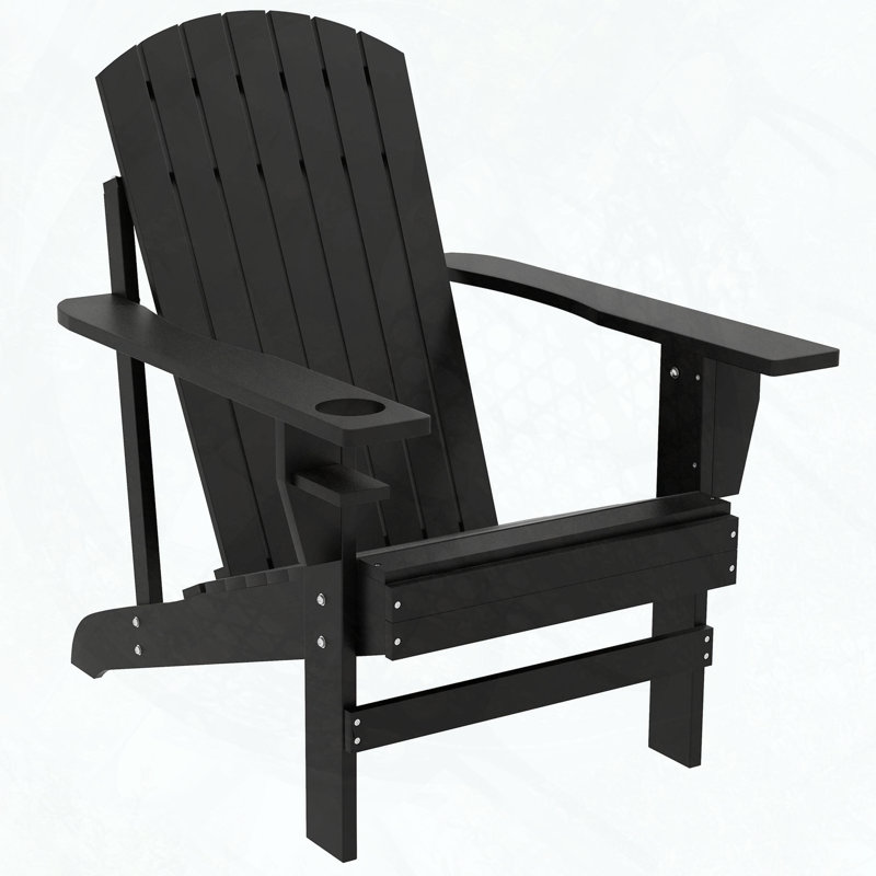 Wooden Adirondack Chair with Cup Holder - Outsunny, Black