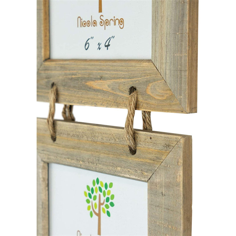 Nicola Spring - Rustic Wooden Hanging 3 Photo Frame - 6 x 4" - Natural