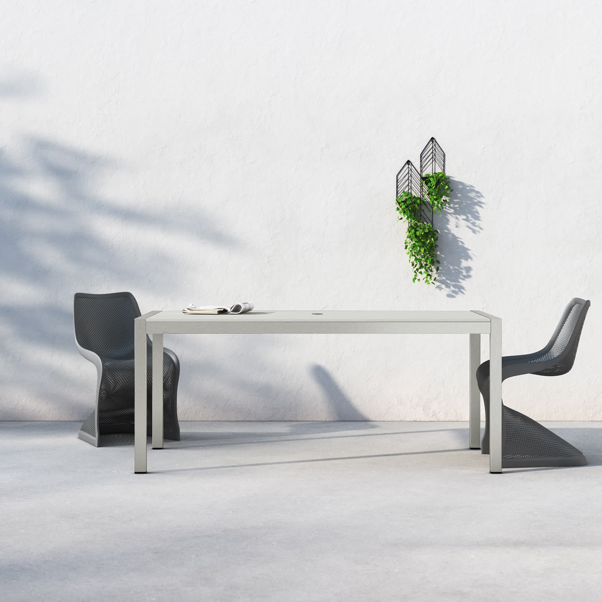 Aynura 71'' Plastic / Acrylic Outdoor Dining Table, White, Silver