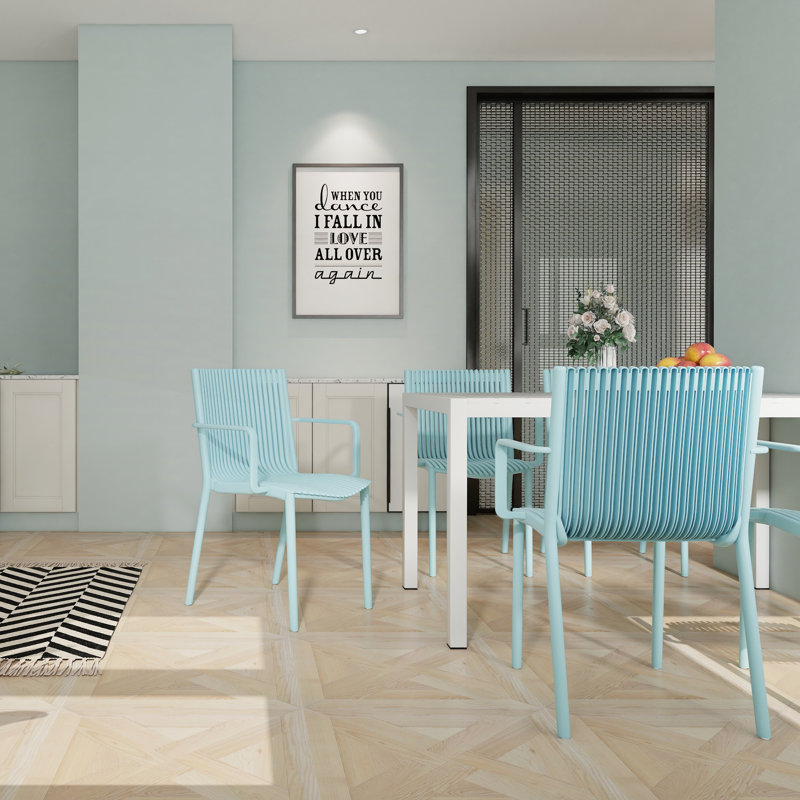 Ensemble de 4 chaises en polypropylène résistantes aux intempéries, Bleu clair