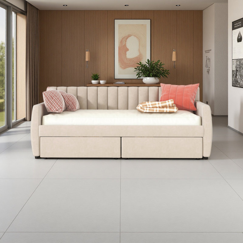 Lit de jour rembourré, Lit simple, Beige