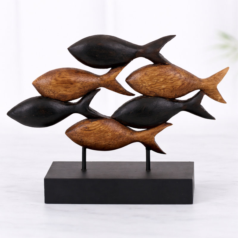 Macaulay Christmas School of Fish Sculpture – Solid Acacia Wooden Handmade Sculpture for Home Decor, Mother’s Day Gifts & Gift for Mom