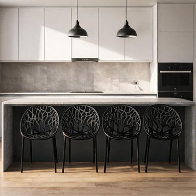 Ensemble de chaises d'appoint empilables en plastique pour la salle à manger et le patio, fabrication moulée d'une seule pièce avec dossier creux en forme d'arbre, 4 pièces