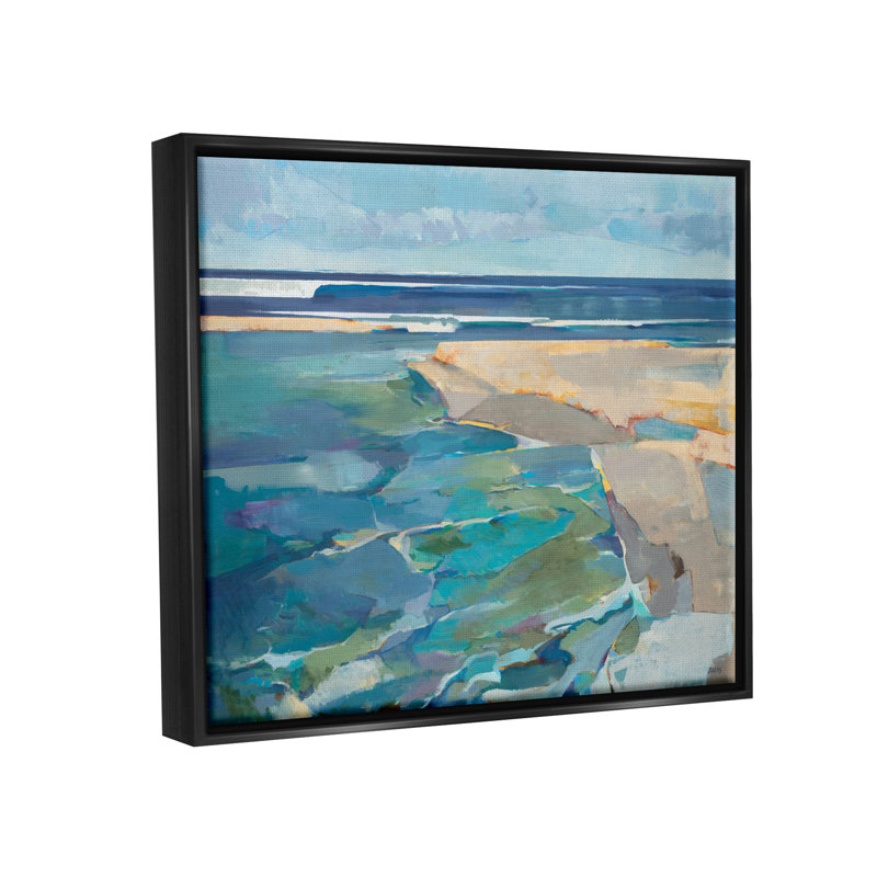 Abstrait plage paysage cubique pastel, peinture sur toile, art mural par tiers et mur, H 25 po x l 31 po x P 1,7 po