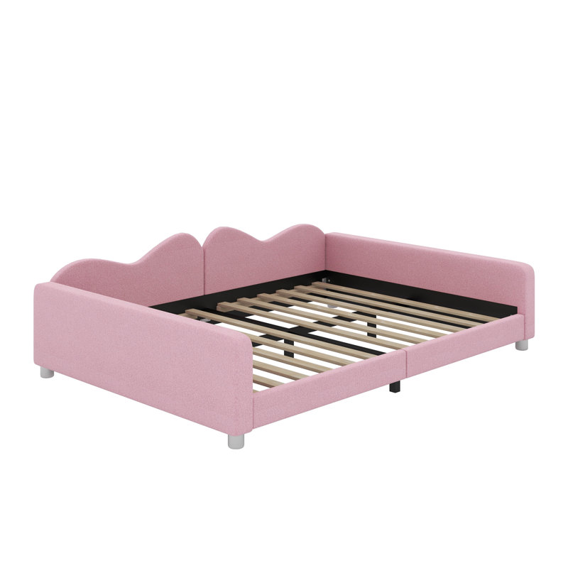 Lit rembourré en tissu sherpa avec dossier en forme de nuage, Lit double, Rose