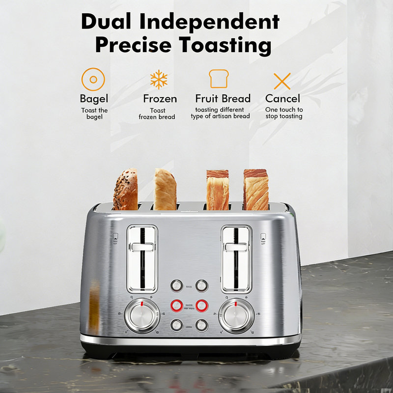 Jesslyn 4 slice Toaster,Extra Wide slots,retro stainless, gray