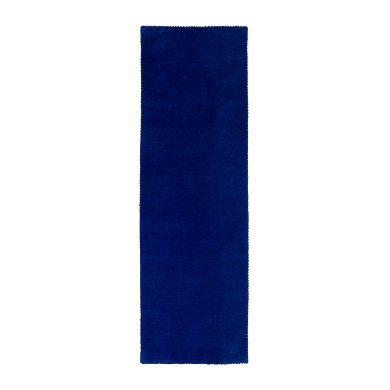 Solid Colour Wool Hand Woven Area Rug, Runners 80 x 300 cm, Blue / White / Grey