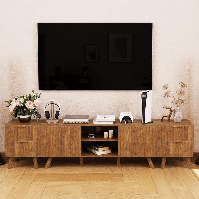 Ensemble de 2 tables de chevet cannelées avec rangement à deux tiroirs, noyer - Ensemble de 2 tables de chevet / bois / Mid-Century moderne