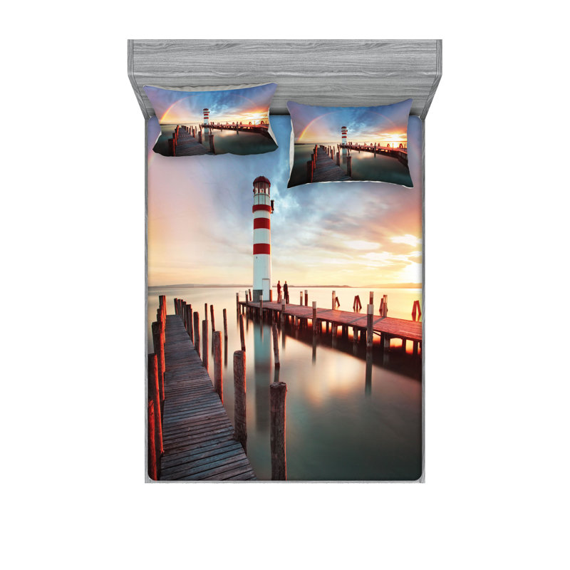 Multicolore drap-housse et coussin décoratif Ambesonne, Ensemble de draps pour très grand lit californien