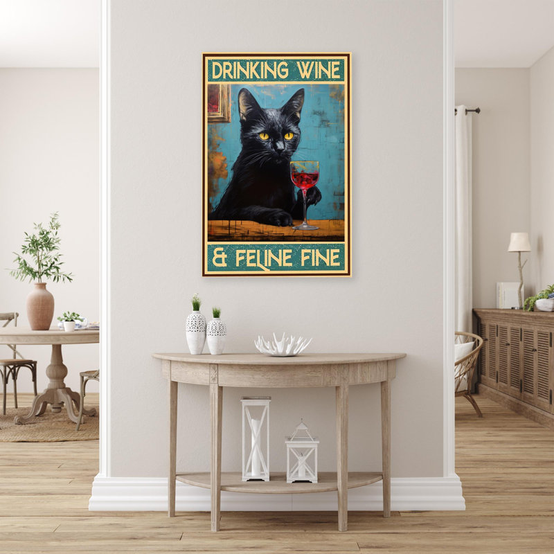 Impression sur toile, chat Kowsar buvant du vin et félin, H 36 po x l 24 po x P 1,25 po