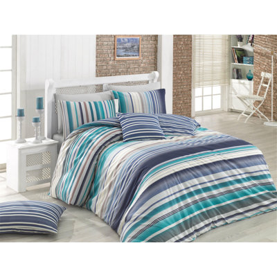 Ensemble de housse de couette 100% coton bleu / gris / blanc 3 pièces Djordje