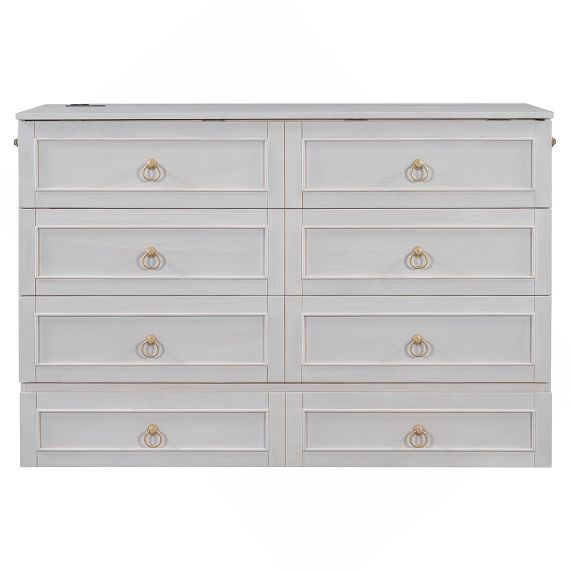 Grand lit escamotable avec grands tiroirs, blanc