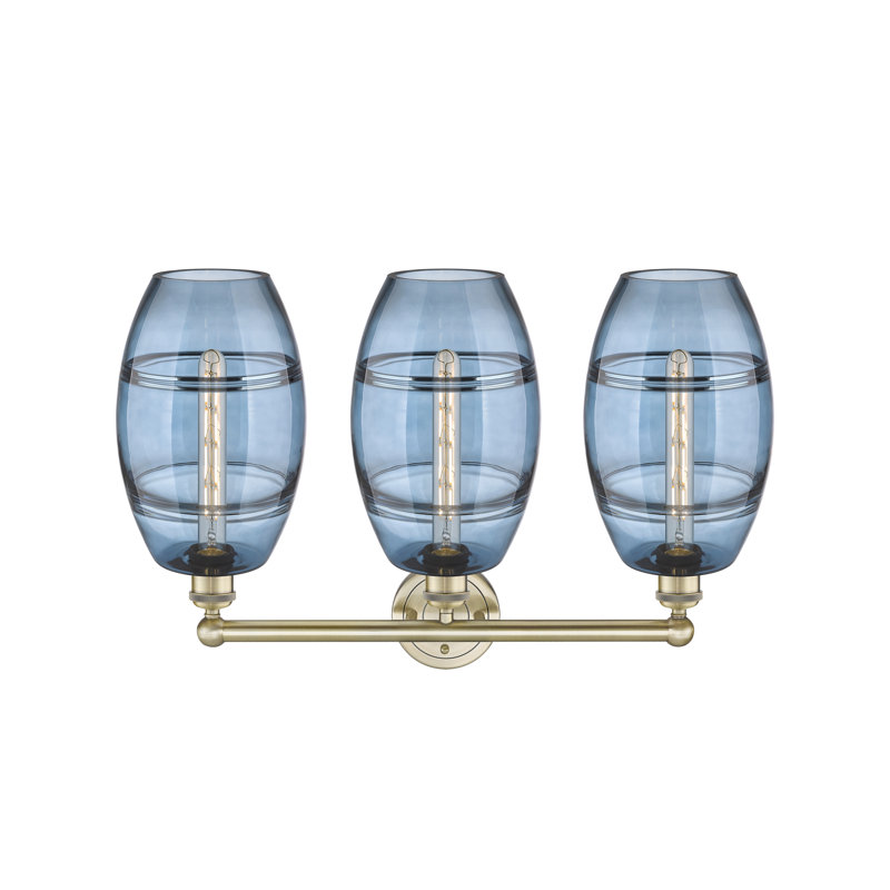 Éclairage pour meuble-lavabo à 3 lumières à intensité variable Kusham, Bleu princesse, Laiton antique