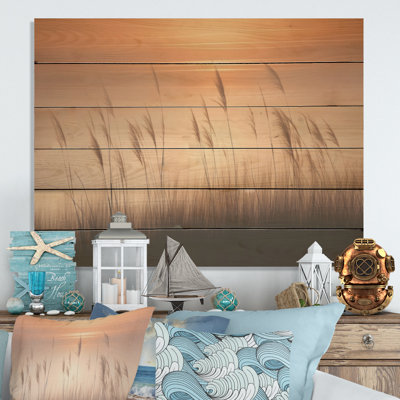 «Beach Grass To The Morning - Coastal Sunset», art mural sur bois de pin naturel