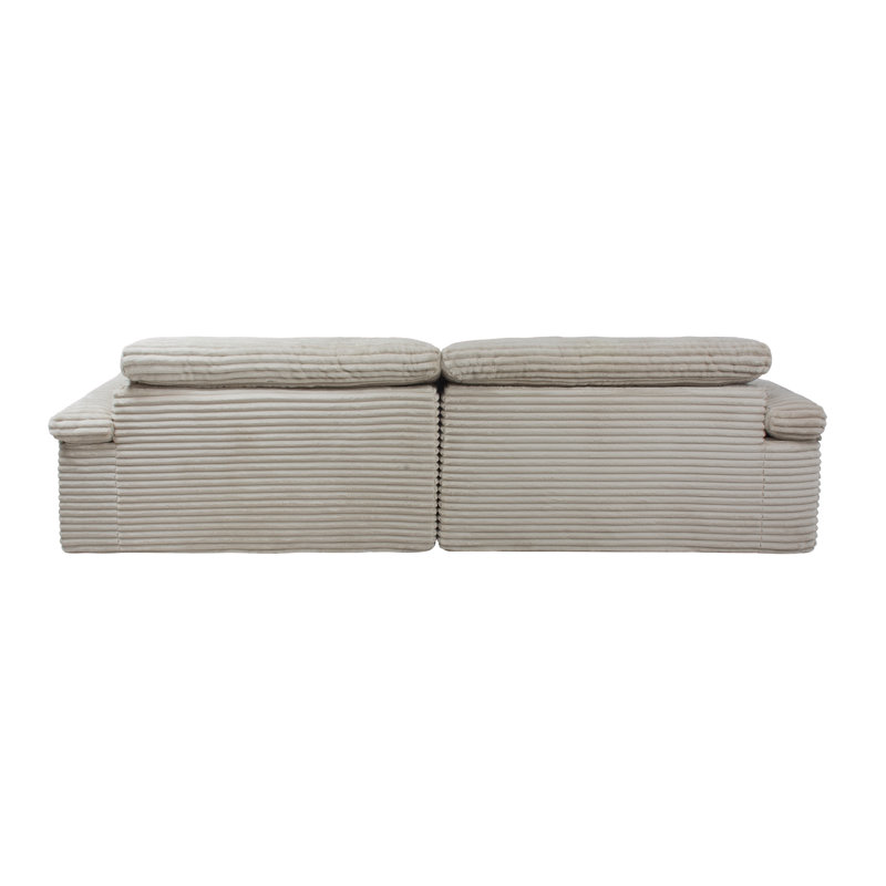 Modern Oversized 114-inch Corduroy Lazy Cloud Compression Sofa with Pillow Armrest Design, Gray
