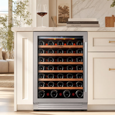 24" 61-Bottle Wine Fridge 3-LED Built-In&Freestanding Wine Cooler Frost Free Fridge With Dual Layer Tempered Glass Door