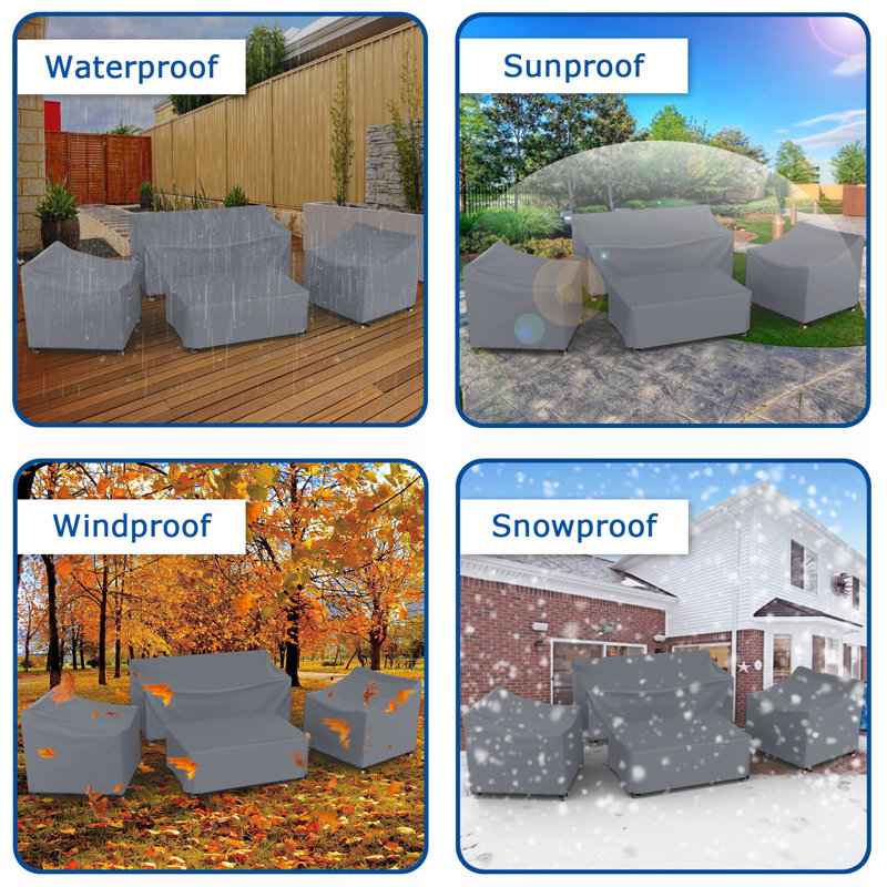 Ensemble de housse de patio imperméable 4 pièces pour l'extérieur, H 30 po x l 56 po x P 30 po, Gris