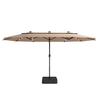 180'' X 108'' Rectangular Lighted Market Umbrella With Base,, 2-Tier Double-Sided Outdoor Market Rectangle Umbrella