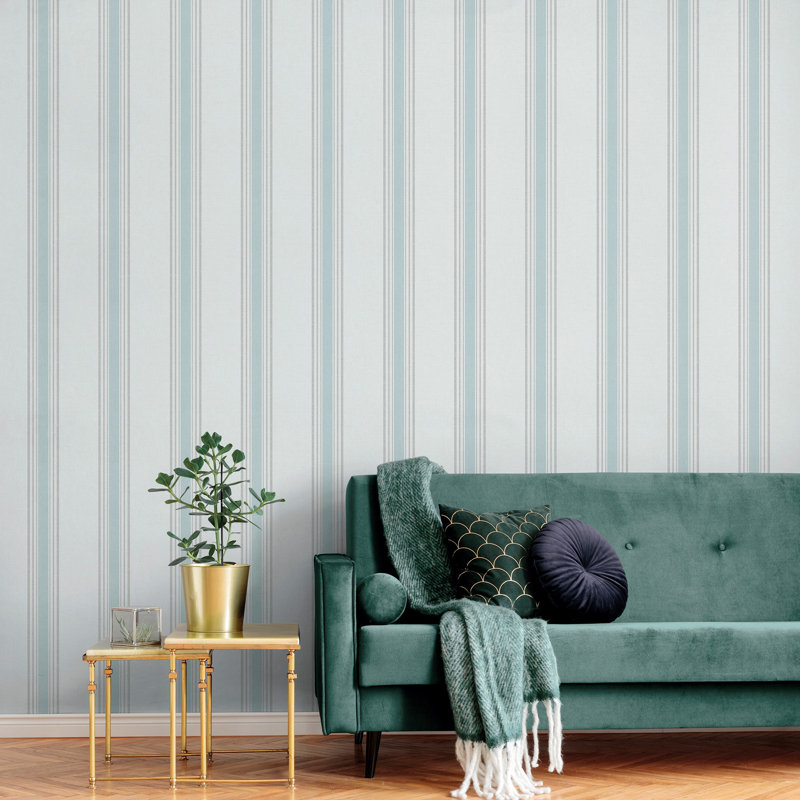 Spring Blossom Stripes Fabric Effect Design 33' x 21" Wallpaper Roll, Yellow