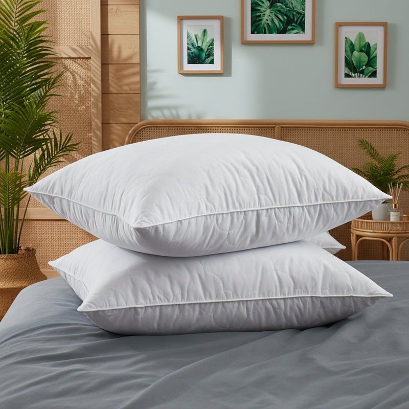  Goose Feather Bed Pillow for Sleeping - Set of 2, 100% Cotton Shell, Hotel Quality Soft to Medium Support, Breathable Pillow for Side and Back Sleepers
